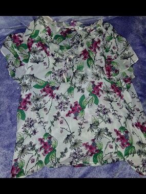 Steve Madden White Floral Blouse with Pink & Green Print